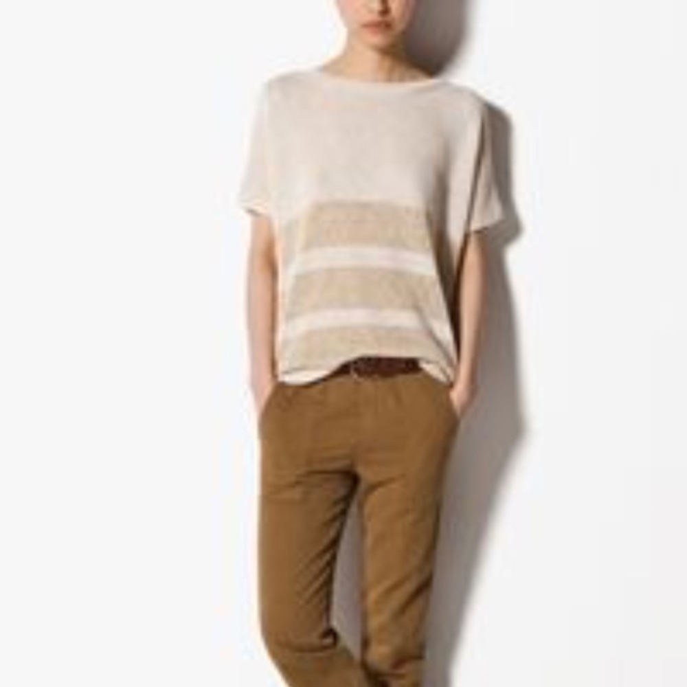 Massimo Dutti Cream Short Sleeve Open Back Sweater
